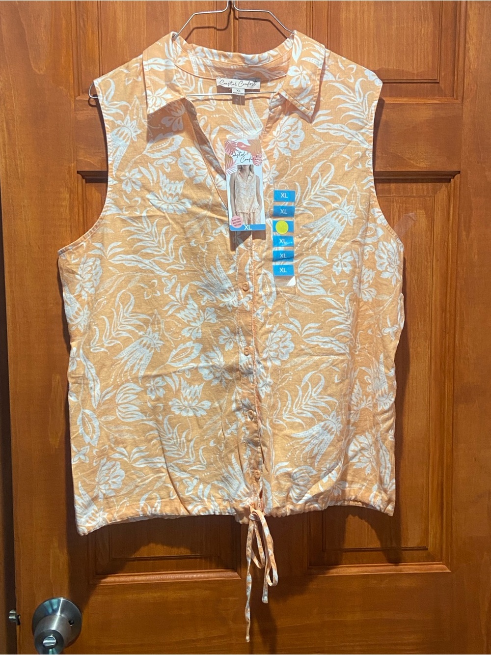 croft & barrow Peach Floral Sleeveless Button-Down Tie Hem Top